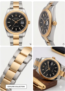 ساعت رولکس مردانه دیت جاست  دورنگ طلایی صفحه مشکی ROLEX DATEJUST